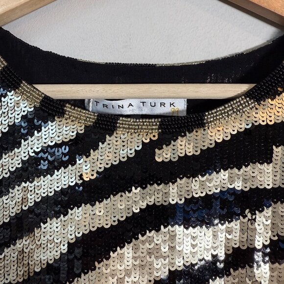 Trina Turk Quartz Zebra Sequin Mini Dress Womens 8 Black Gold Cocktail Party NWT - Picture 10 of 15